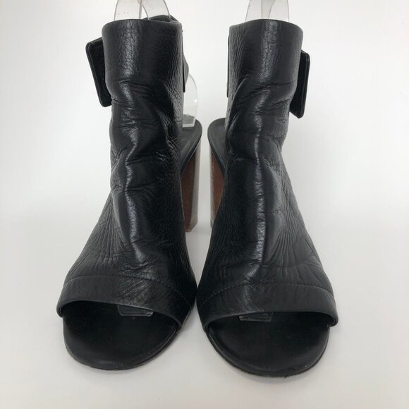 VINCE "Faye" Black Leather Open Toe Booties 7.5M - Picture 3 of 8